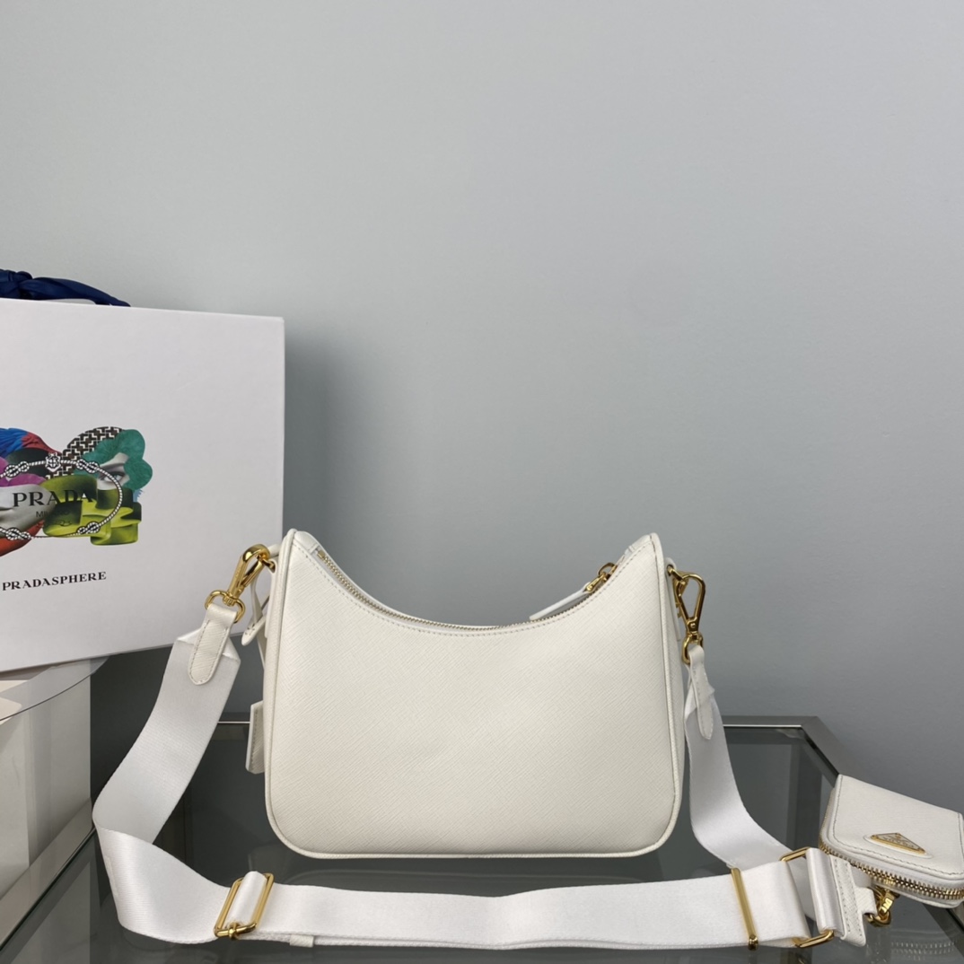 Prada Saffiano Leather Re Edition 2005 Shoulder Bag White 1BH204